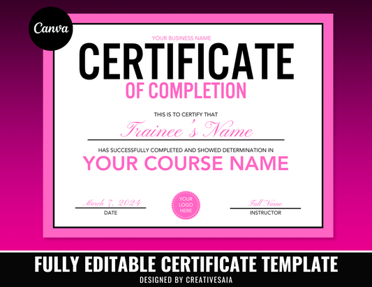 Certificate of Completion | Customizable DIY Award