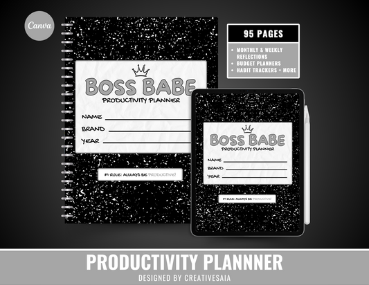 Boss Babe Productivity Planner | 95 Page Planner | Done For You Planner | Productivity Planner