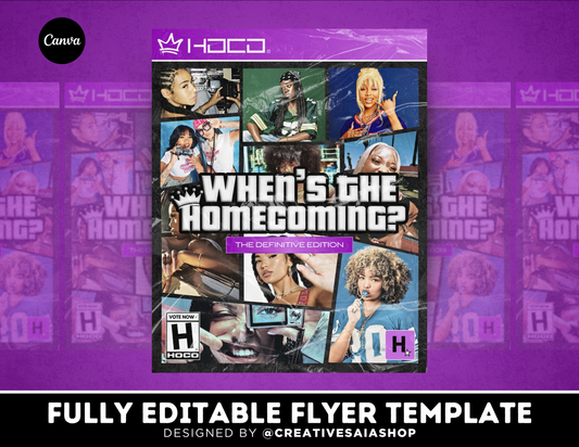 Homecoming Flyer | Customizable DIY HOCO Flyer | Game Cover | GTA Inspired