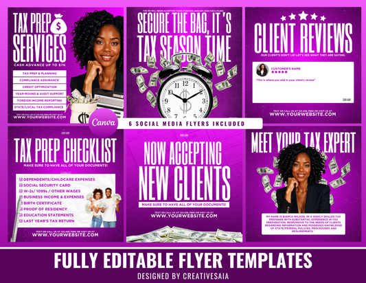 6 Purple Tax Prep Season Bundle | Customizable DIY Business Bundle