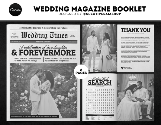 Wedding Magazine Booklet | Customizable DIY Booklet | Wedding Ceremony | Newspaper Inspired