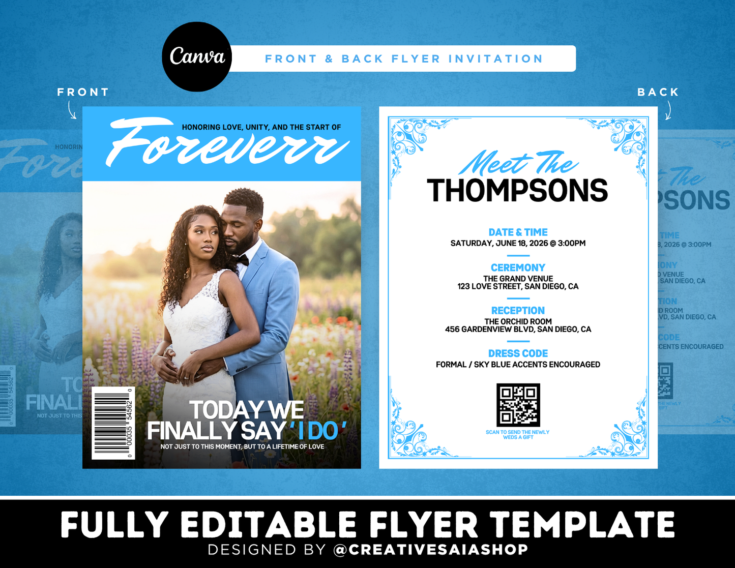 Wedding Flyer | Customizable DIY Invitation | Front + Back