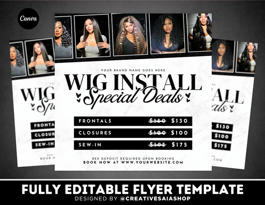 Wig Install Specials Flyer | Customizable DIY Business Flyer | Special Deals | Brand Marketing