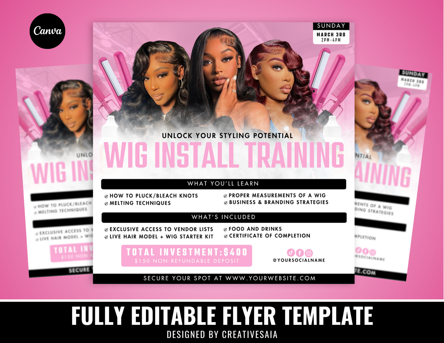 Wig Install Training Flyer | Customizable DIY Business Flyer