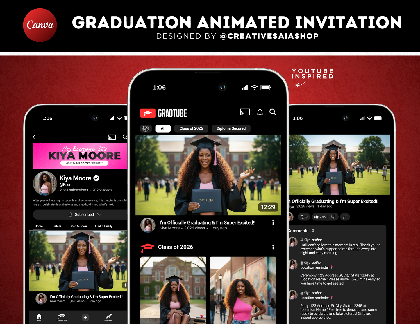 Graduation Animated Invitation | Customizable DIY Invitation | YouTube Inspired