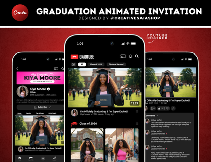 Graduation Animated Invitation | Customizable DIY Invitation | YouTube Inspired