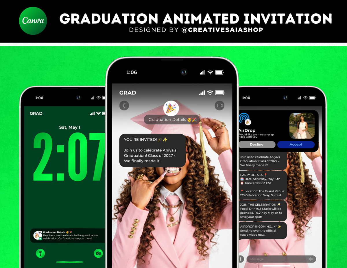 Graduation Animated Invitation | Customizable DIY Invitation | iMessage & Airdrop Inspired