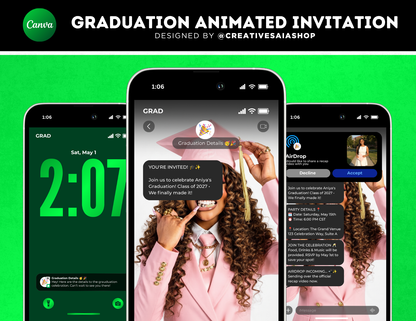Graduation Animated Invitation | Customizable DIY Invitation | iMessage & Airdrop Inspired