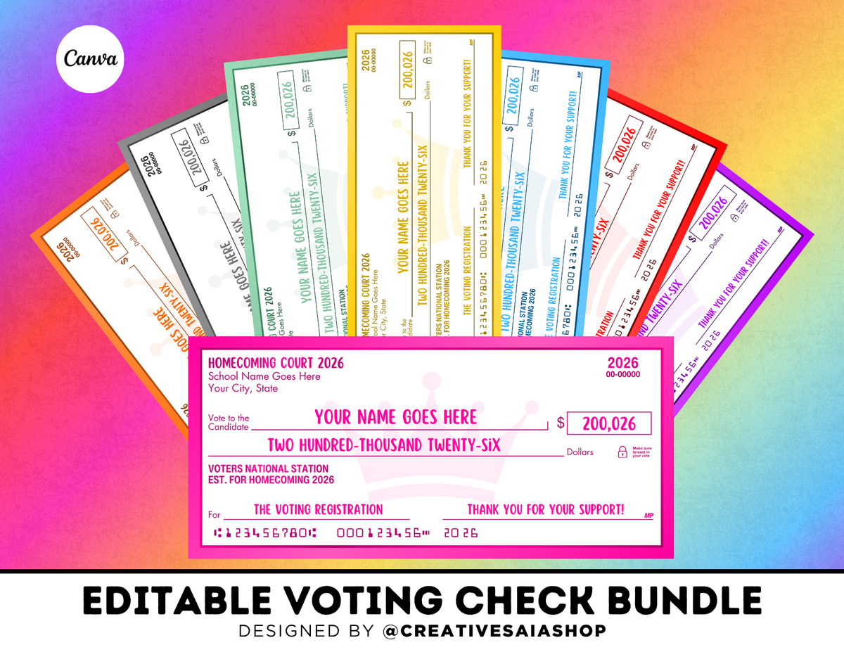 Homecoming Voting Check Campaign | Customizable DIY HOCO Checks | 8 Colors Included