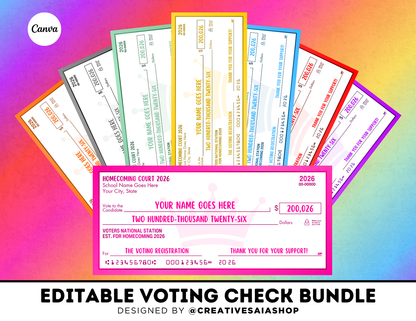 Homecoming Voting Check Campaign | Customizable DIY HOCO Checks | 8 Colors Included