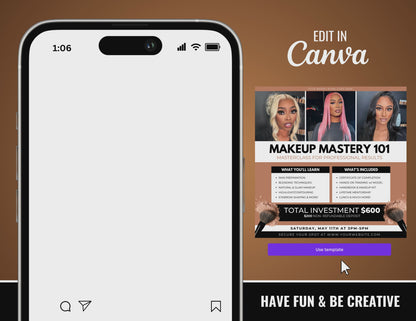 Makeup Training Class Flyer | Customizable DIY Makeup Masterclass